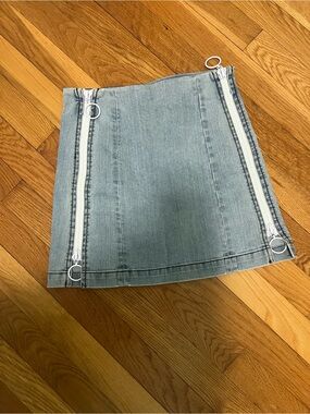 Carmar Light Blue Denim Mini Skirt with White Zippers
